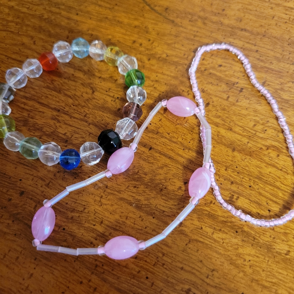 Stretch bracelets pink and beads (3)